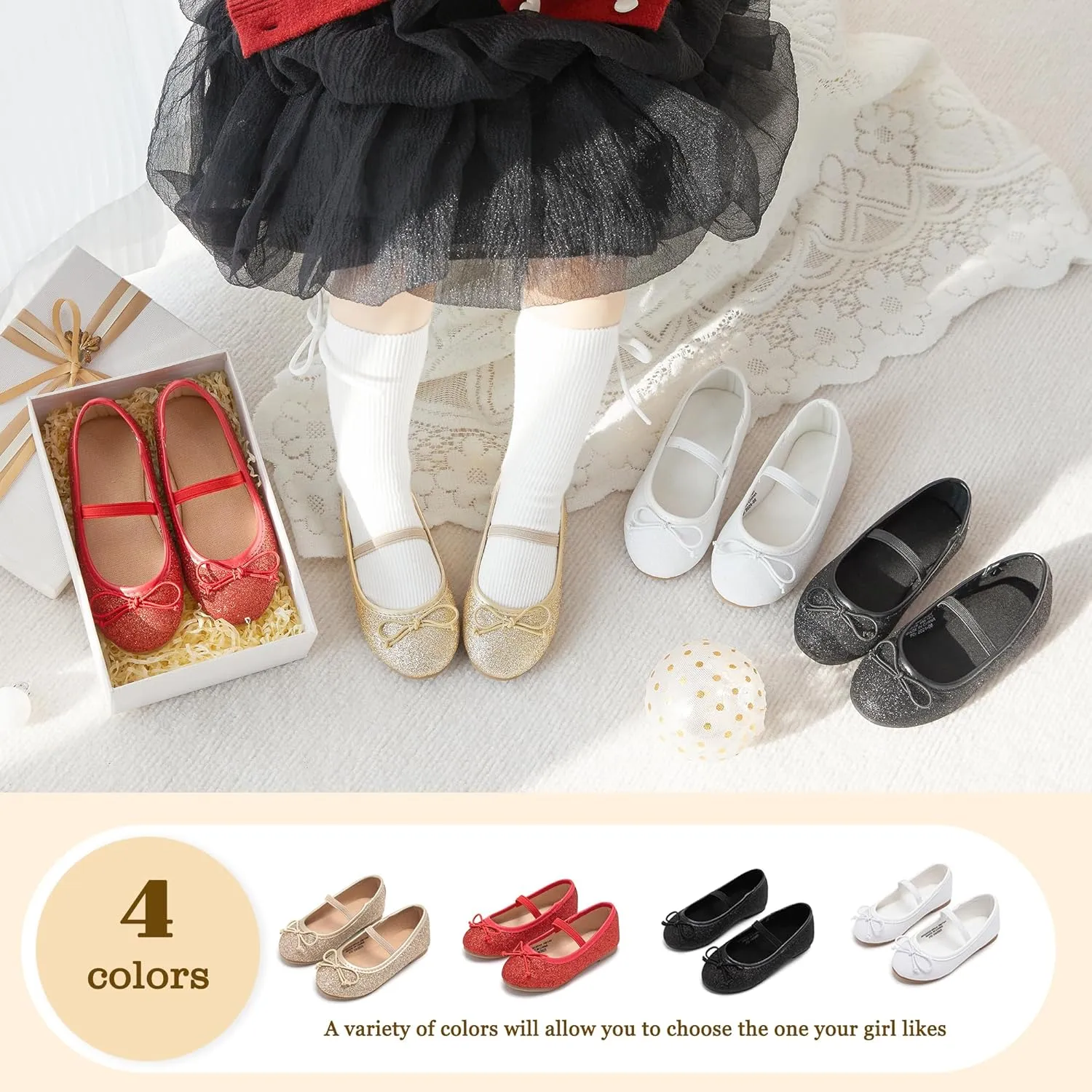 GINFIVE Toddler Girls Dress Shoes Little Girls Mary Janes Ballerina Flats Shoes Toddler