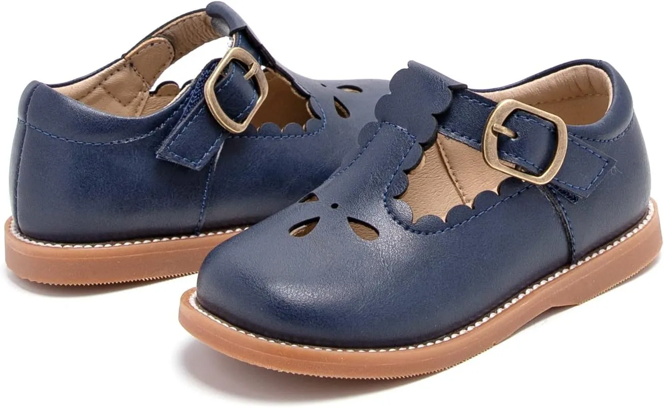 GINFIVE Toddler Girls Dress Shoes Little Kids Flats School Mary Janes Shoes