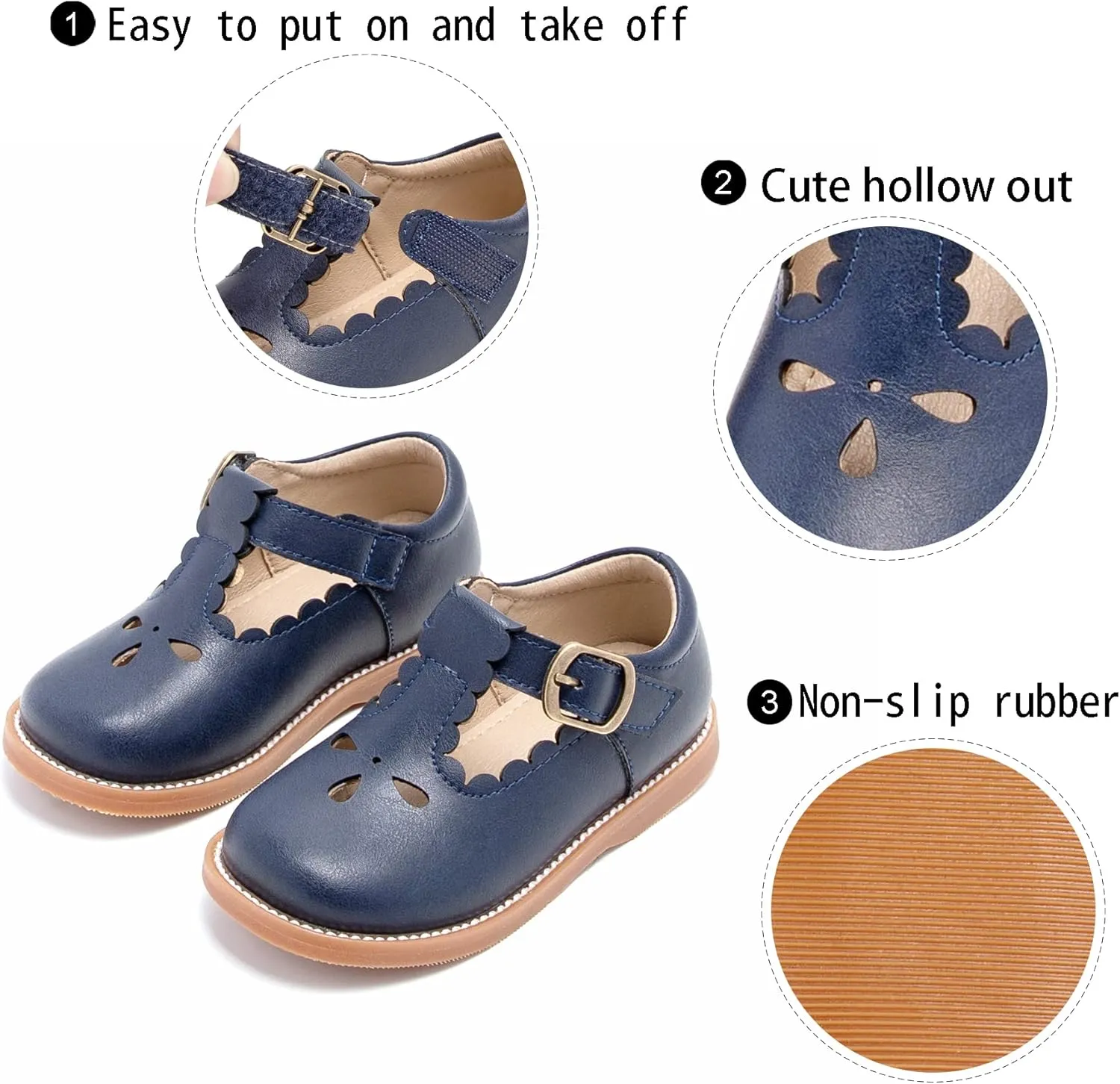 GINFIVE Toddler Girls Dress Shoes Little Kids Flats School Mary Janes Shoes