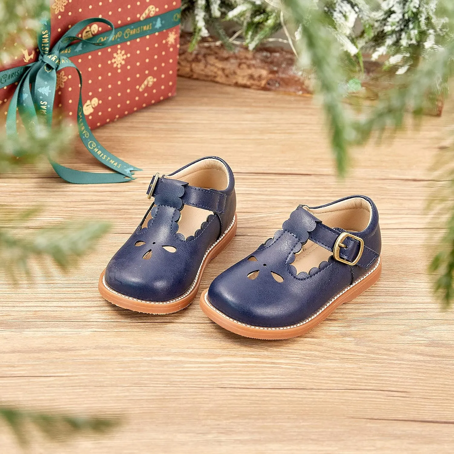 GINFIVE Toddler Girls Dress Shoes Little Kids Flats School Mary Janes Shoes