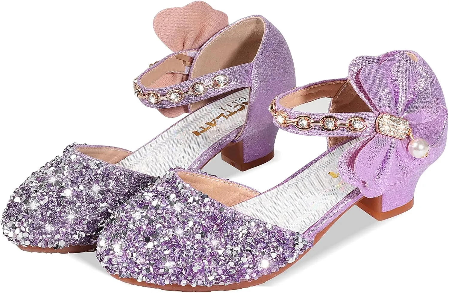 Girls Dress Pumps Glitter Sequins Princess Crystal High Heels Closed Toe Party Wedding Flower Girls Shoes (Little/Big Kid)