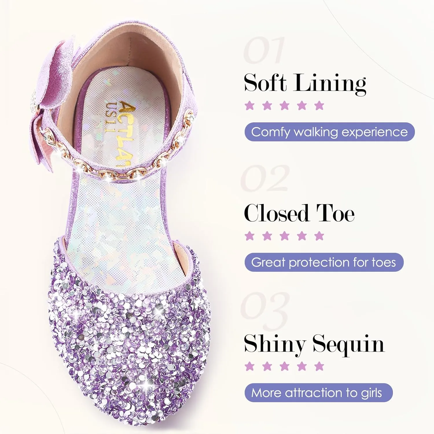 Girls Dress Pumps Glitter Sequins Princess Crystal High Heels Closed Toe Party Wedding Flower Girls Shoes (Little/Big Kid)