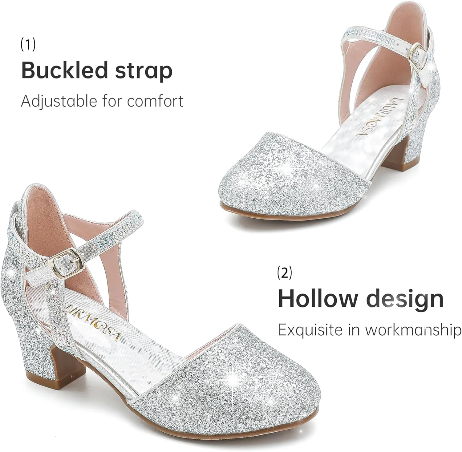 Girls Dress Shoes Closed Toe Chunky High Heels Ankle Strap Wedding Party Pump Shoes