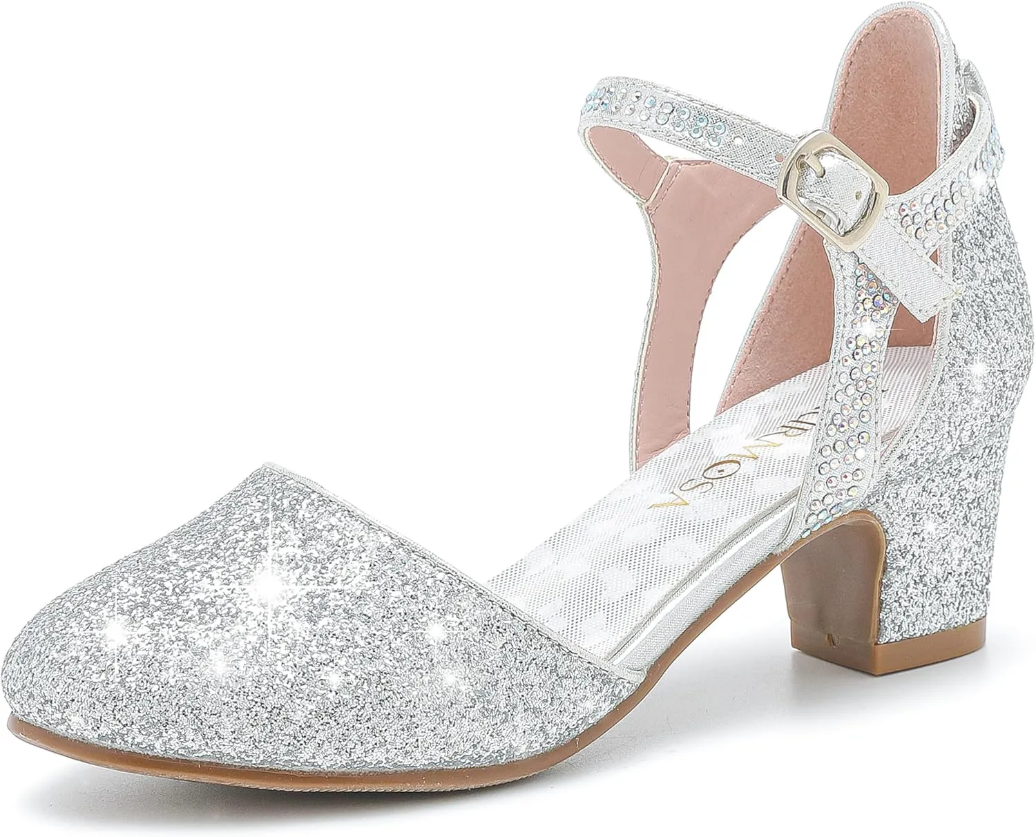 Girls Dress Shoes Closed Toe Chunky High Heels Ankle Strap Wedding Party Pump Shoes