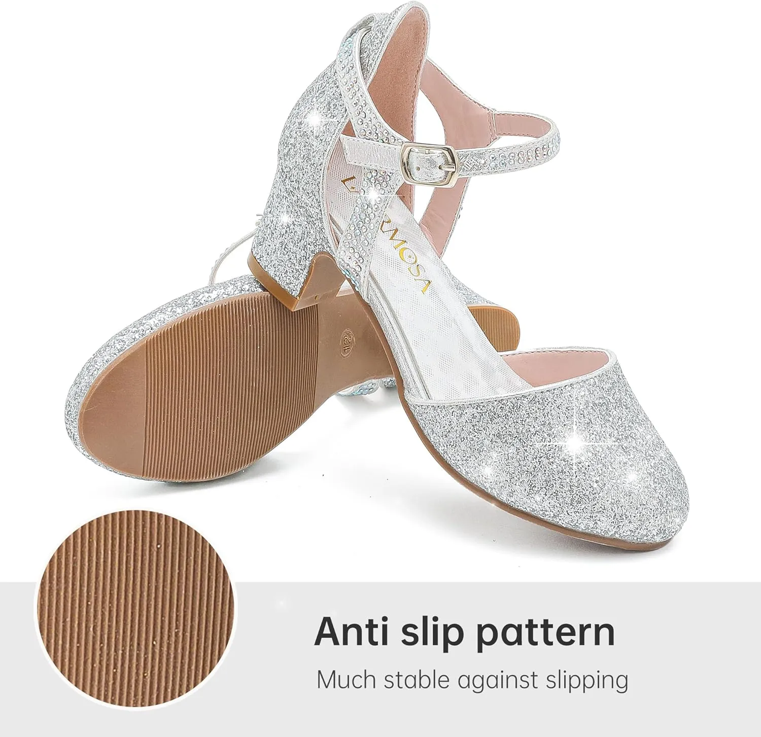Girls Dress Shoes Closed Toe Chunky High Heels Ankle Strap Wedding Party Pump Shoes