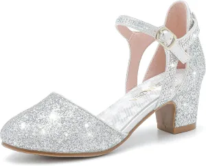 Girls Dress Shoes Closed Toe Chunky High Heels Ankle Strap Wedding Party Pump Shoes