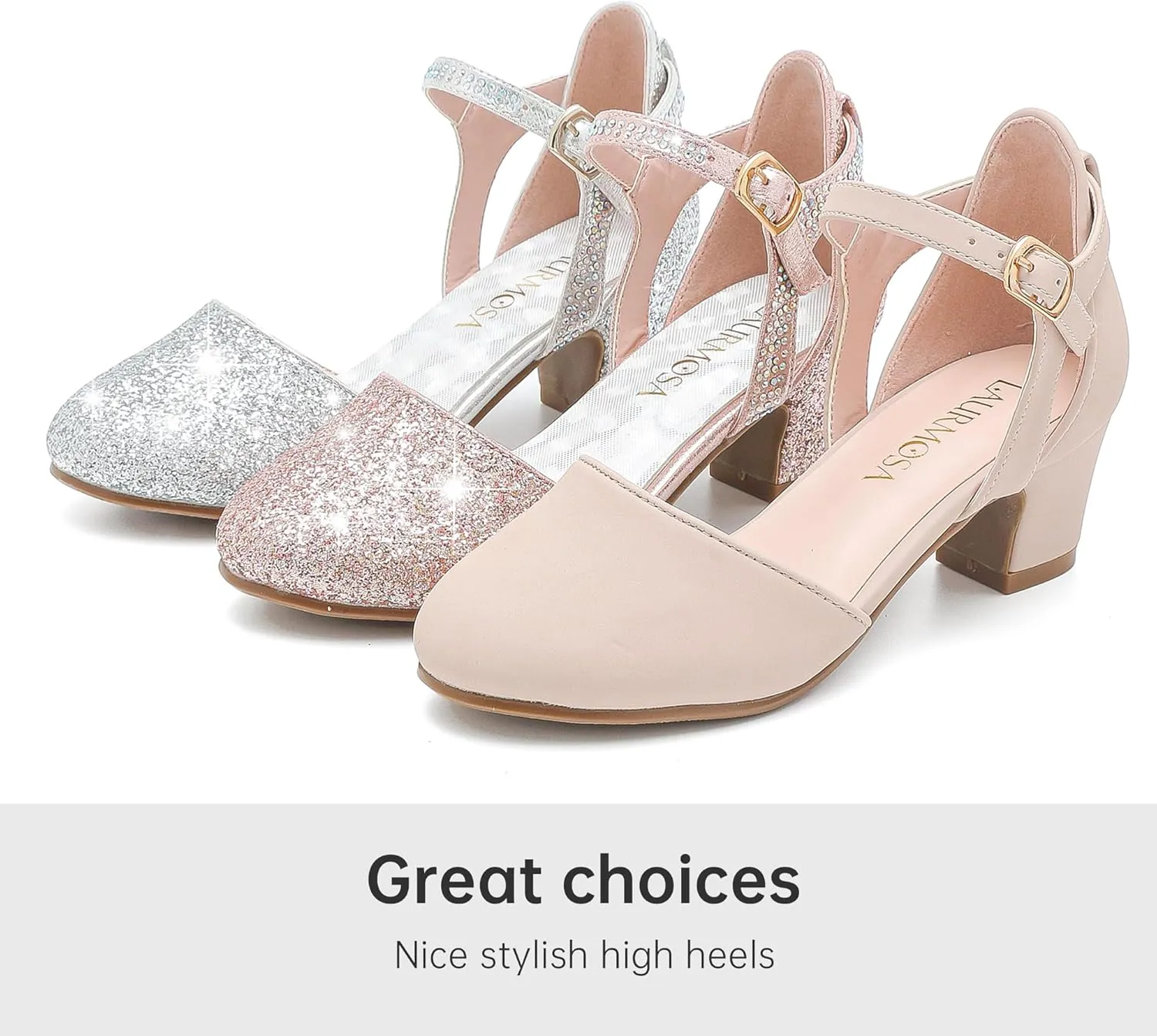 Girls Dress Shoes Closed Toe Chunky High Heels Ankle Strap Wedding Party Pump Shoes