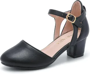 Girls Dress Shoes Closed Toe Chunky High Heels Ankle Strap Wedding Party Pump Shoes