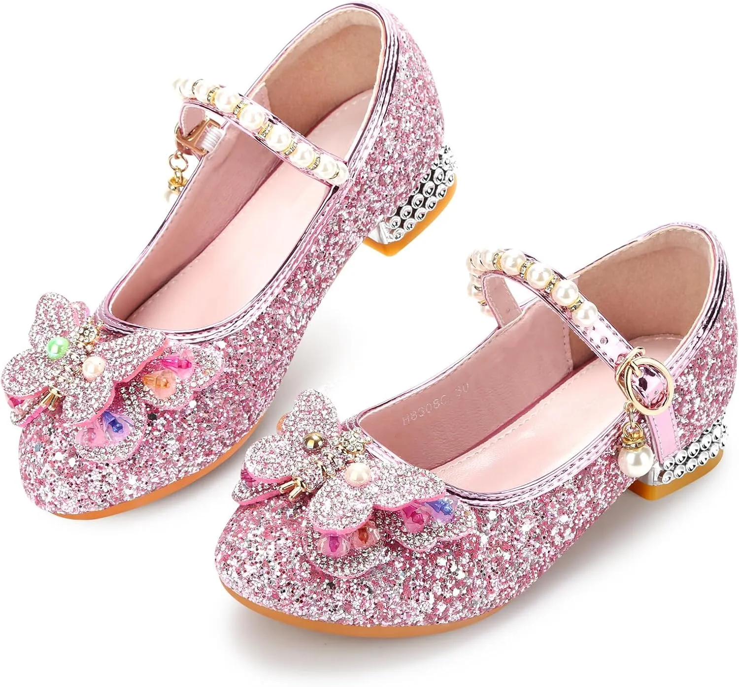 Girls Dress Shoes Mary Jane Princess Shoes Girls' Flats Glitter Low Heels Flower Wedding Party Footwear for Toddler Little/Big Kid