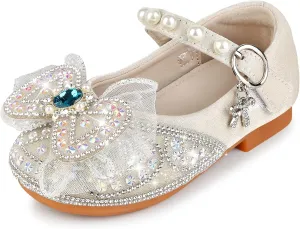 Girls Dress Shoes Mary Jane Princess Shoes Girls' Flats Glitter Low Heels Flower Wedding Party Footwear for Toddler Little/Big Kid