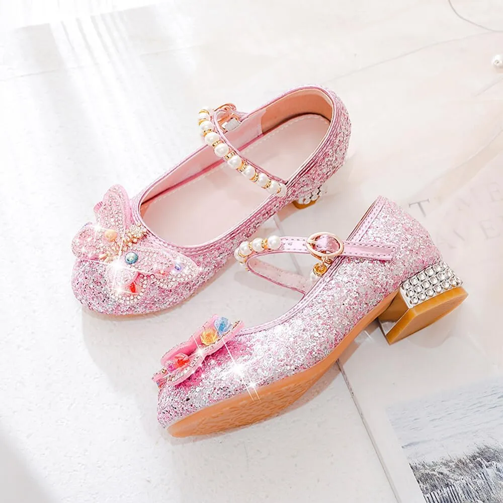 Girls Dress Shoes Mary Jane Princess Shoes Girls' Flats Glitter Low Heels Flower Wedding Party Footwear for Toddler Little/Big Kid
