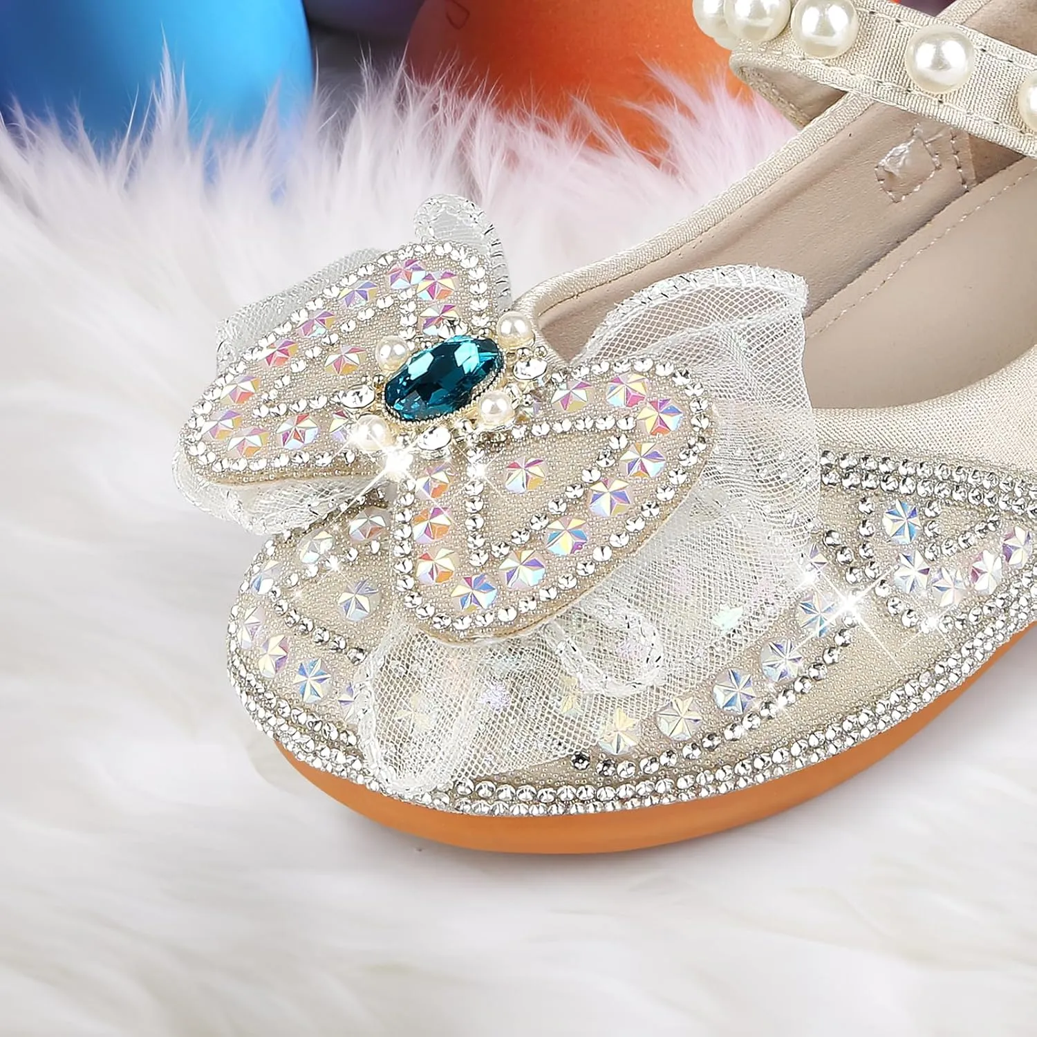 Girls Dress Shoes Mary Jane Princess Shoes Girls' Flats Glitter Low Heels Flower Wedding Party Footwear for Toddler Little/Big Kid