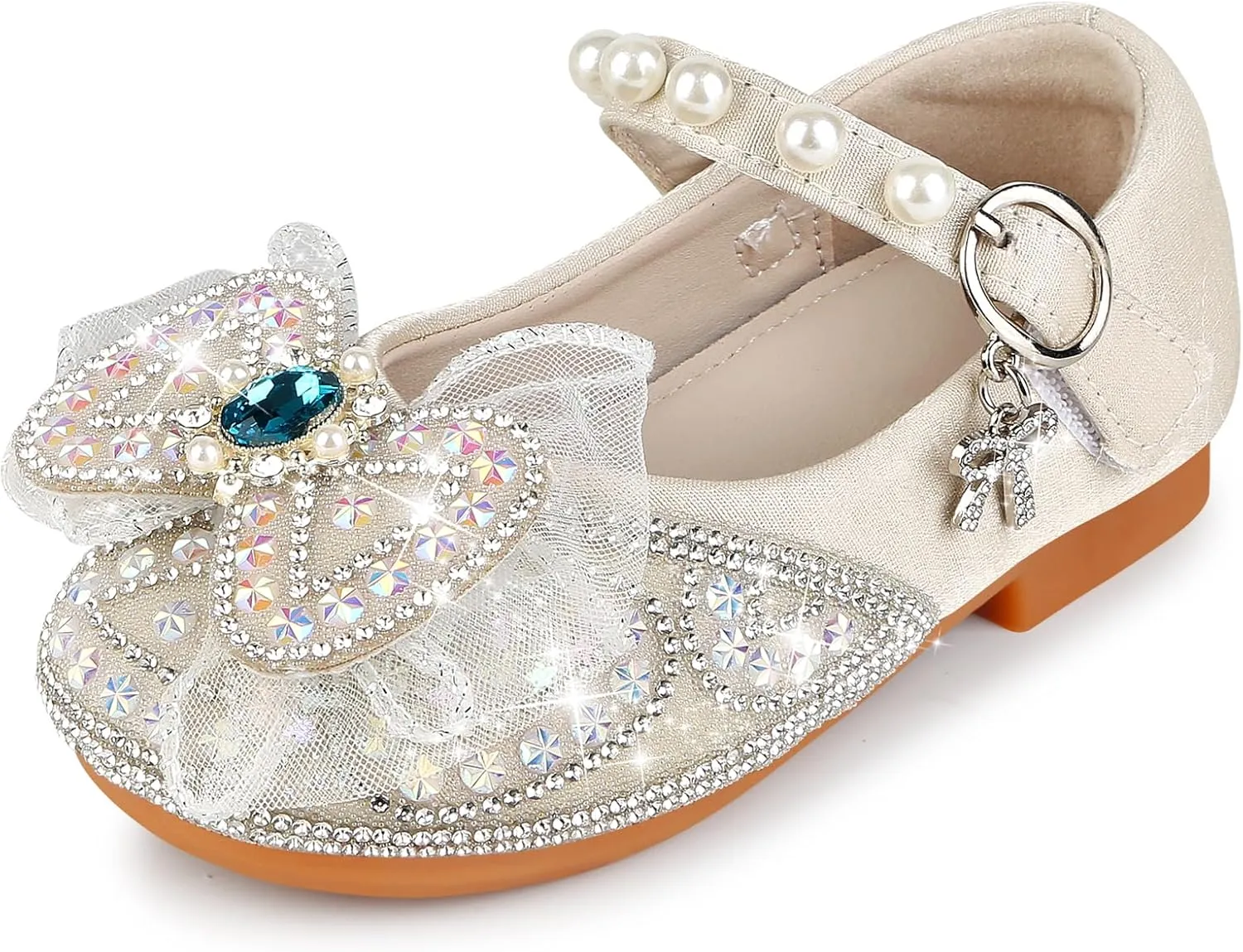 Girls Dress Shoes Mary Jane Princess Shoes Girls' Flats Glitter Low Heels Flower Wedding Party Footwear for Toddler Little/Big Kid