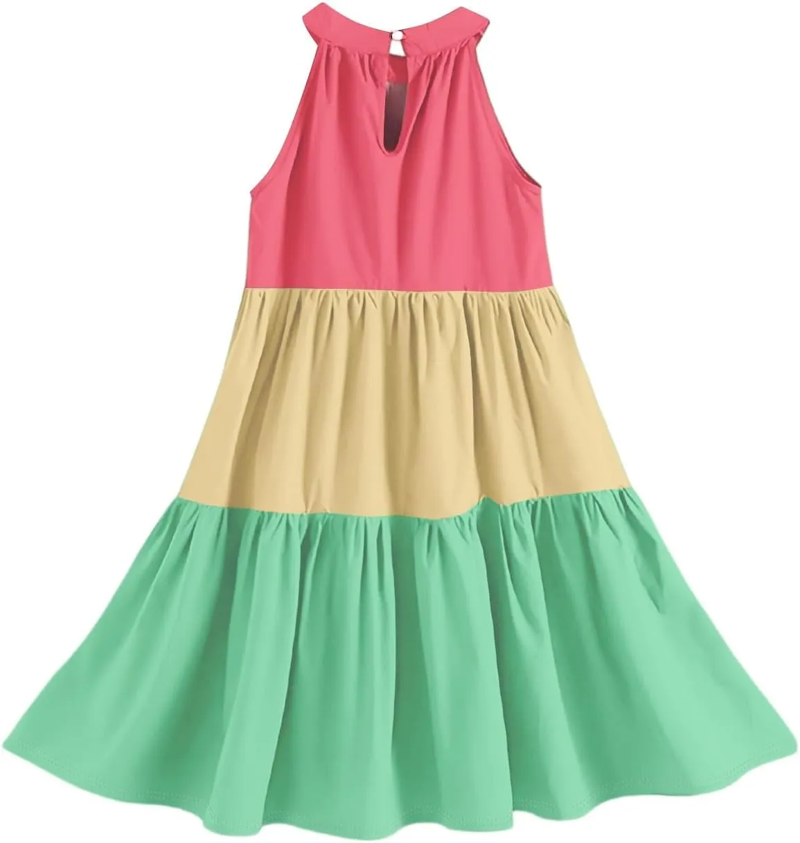 Girls' Sleeveless Color Block Dress Summer Casual Tiered Sundress for Kids Lightweight and Breathable