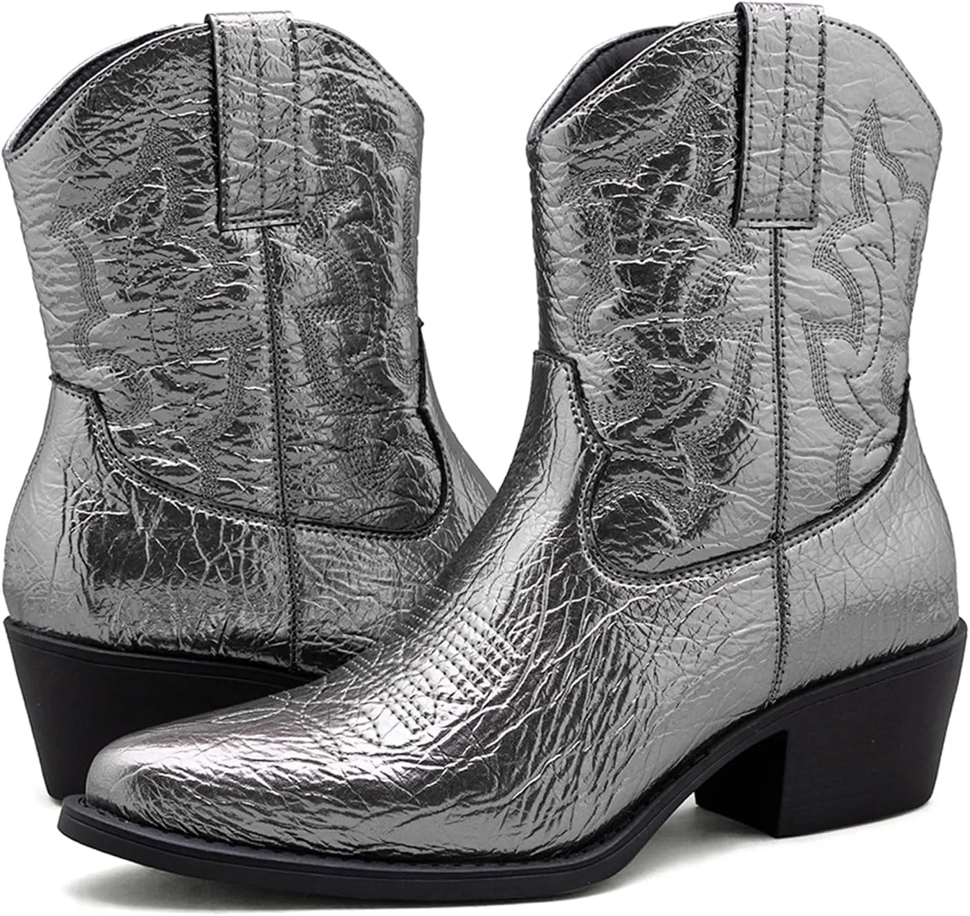 GLOBALWIN Cowboy Boots For Women Cute Cowgirl Boots Women's Western Boots With Embroidery Side Zipper Chunky Heel
