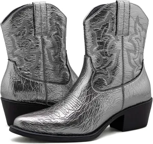 GLOBALWIN Cowboy Boots For Women Cute Cowgirl Boots Women's Western Boots With Embroidery Side Zipper Chunky Heel