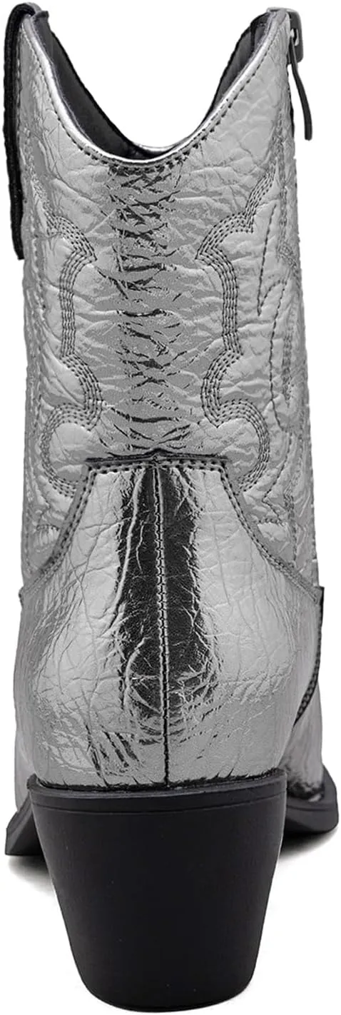 GLOBALWIN Cowboy Boots For Women Cute Cowgirl Boots Women's Western Boots With Embroidery Side Zipper Chunky Heel