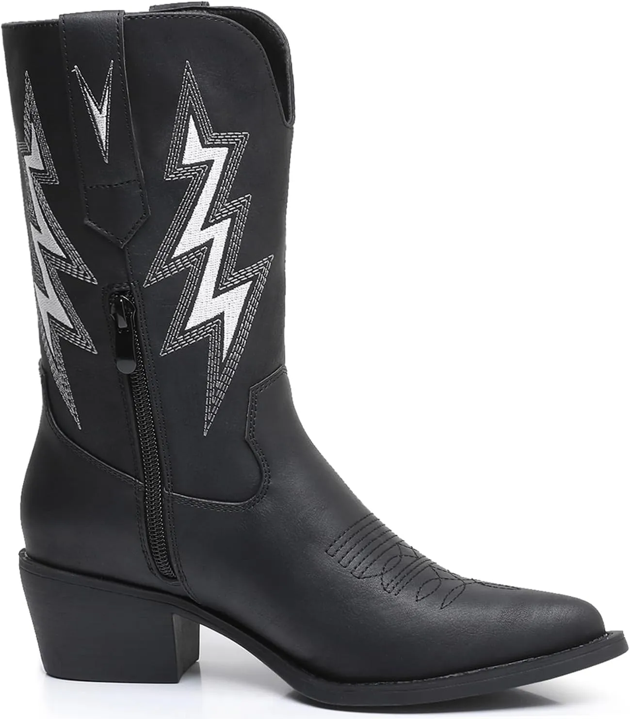 GLOBALWIN Women's Mid Calf Western Cowboy Cowgirl Pointed Toe Boots With Chunky Low Heels