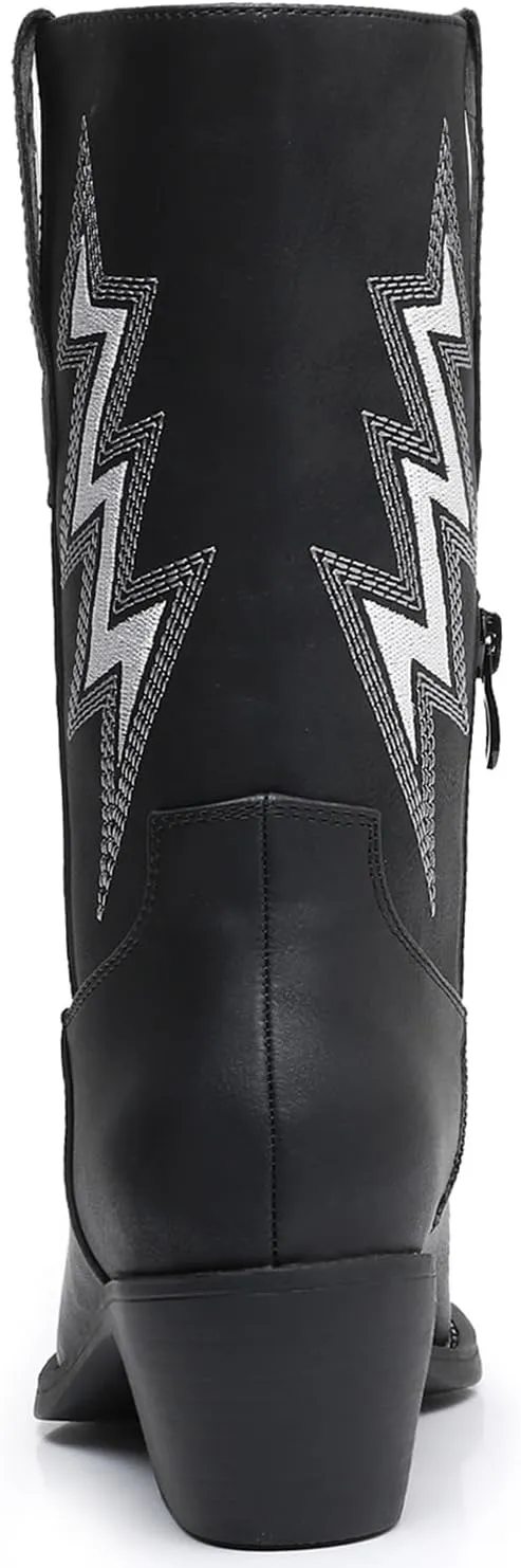 GLOBALWIN Women's Mid Calf Western Cowboy Cowgirl Pointed Toe Boots With Chunky Low Heels