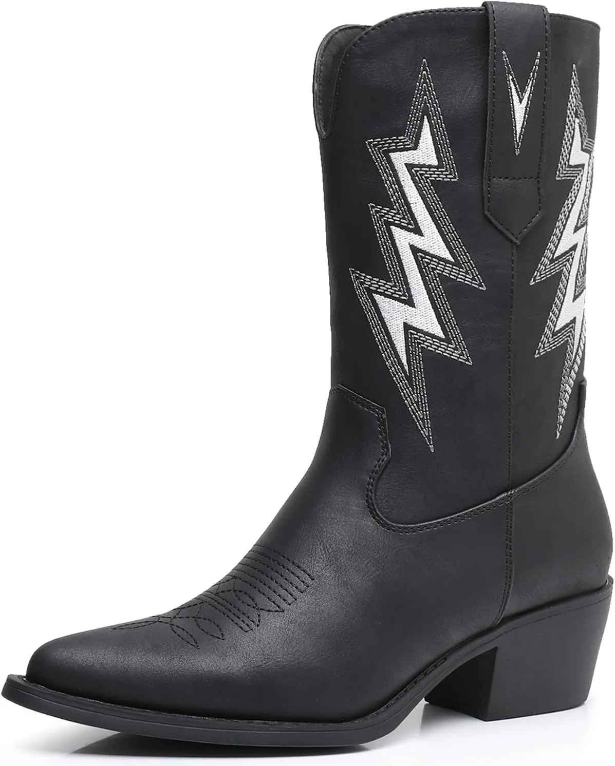 GLOBALWIN Women's Mid Calf Western Cowboy Cowgirl Pointed Toe Boots With Chunky Low Heels