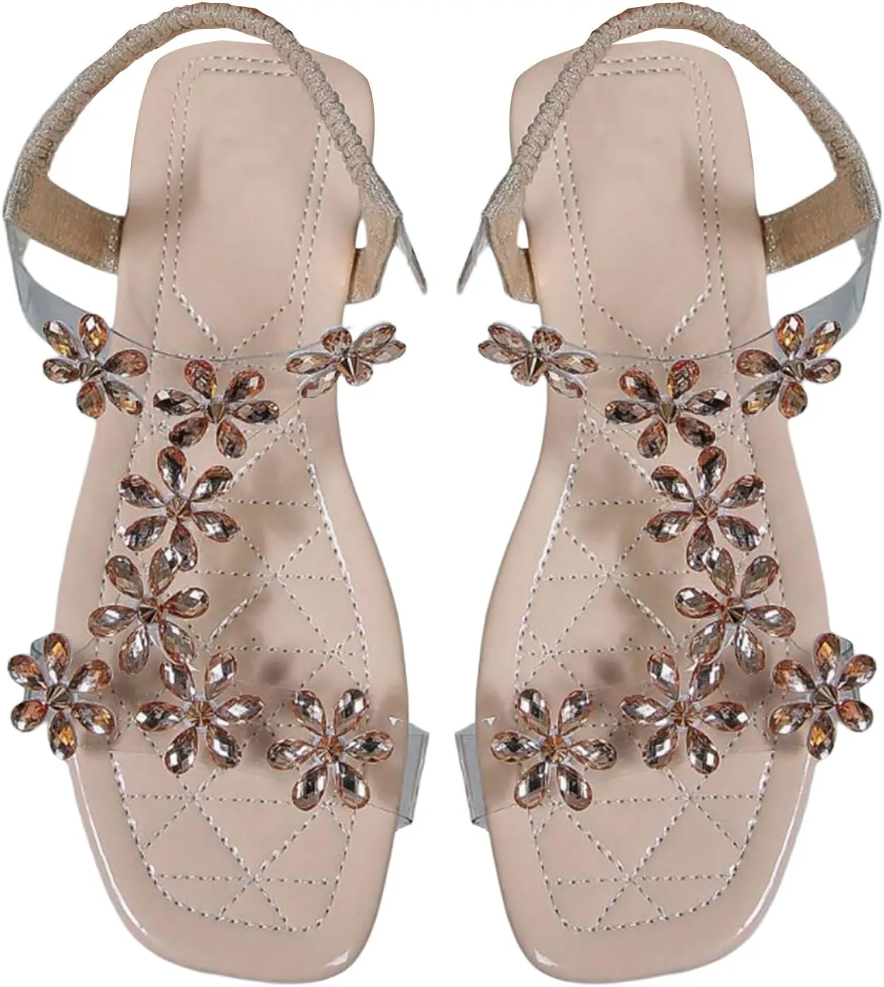 GORGLITTER Women's Clear Ankle Strap Sandals Dressy Cute Strappy Flower Transparent Sandals