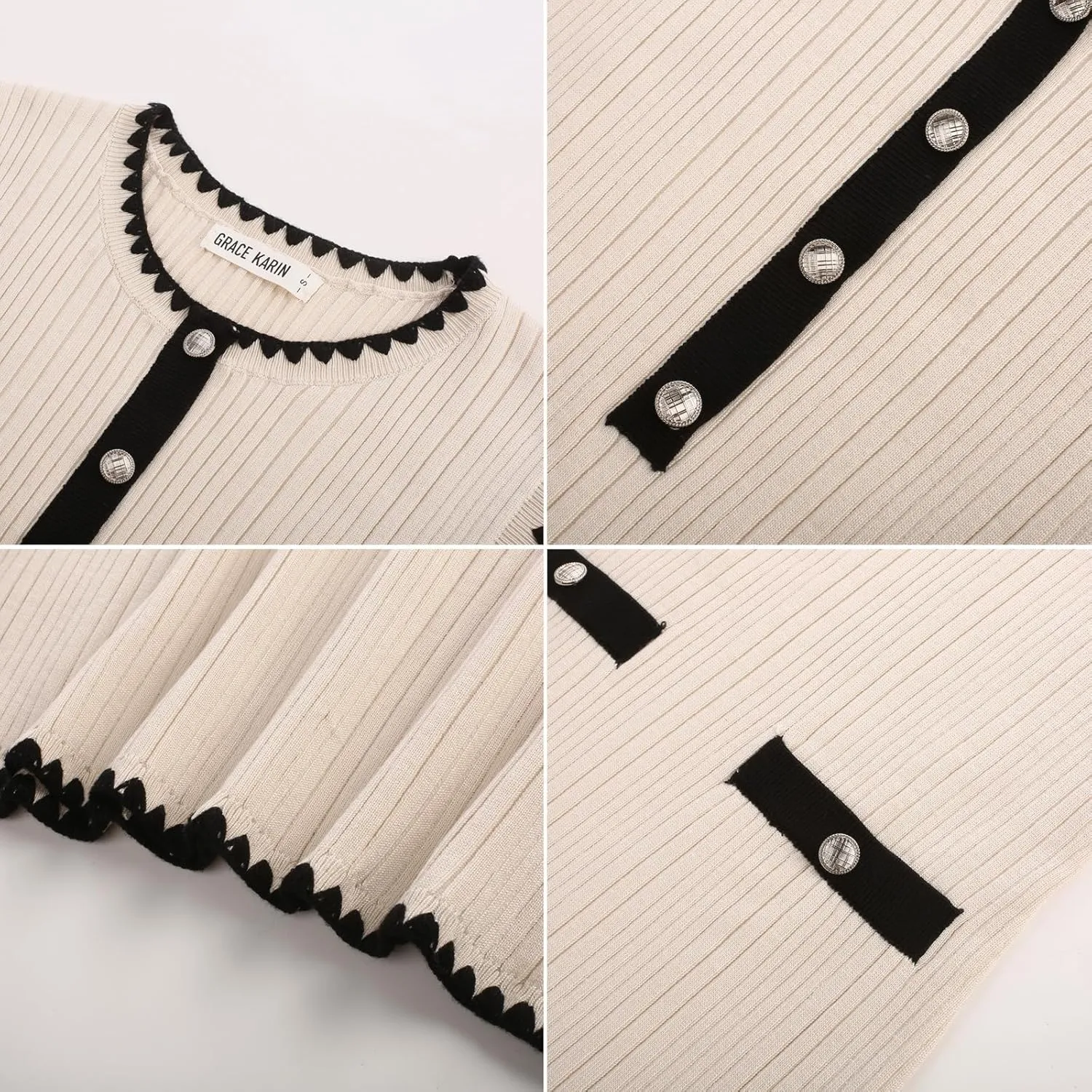 GRACE KARIN Women's 2025 Summer Sleeveless Mini Dresses Button Crew Neck Contrast Elegant Sweater Tank Dress