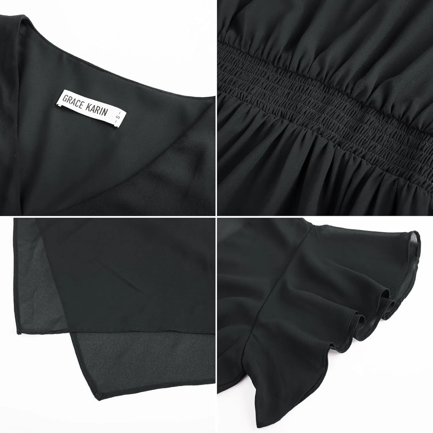 GRACE KARIN Women's Casual Summer V Neck Flutter Ruffle Short Sleeve 2025 Empire High Waist Flowy Midi Dresses