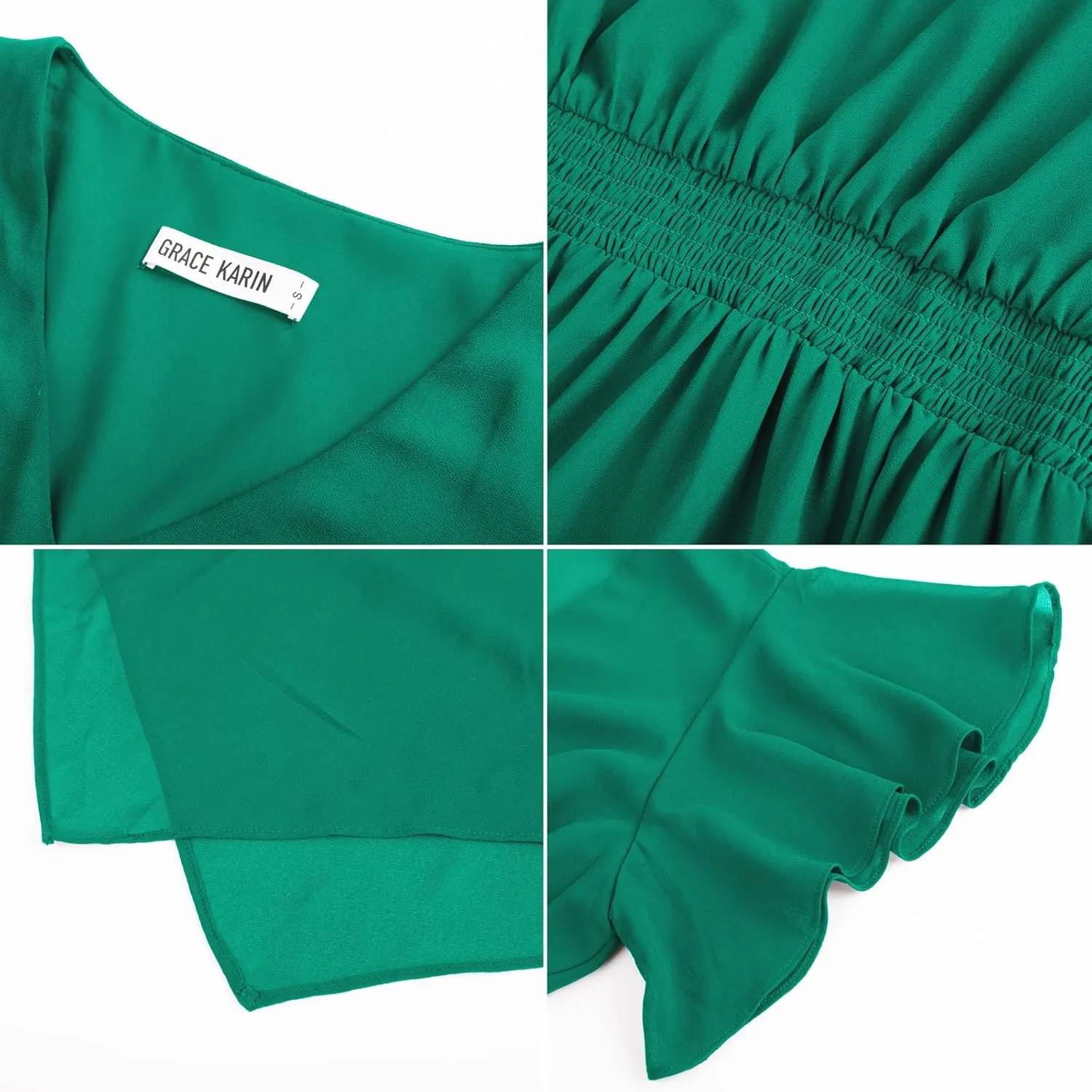 GRACE KARIN Women's Casual Summer V Neck Flutter Ruffle Short Sleeve 2025 Empire High Waist Flowy Midi Dresses
