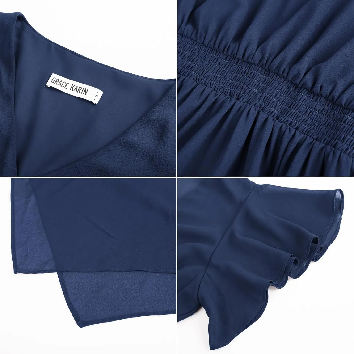 GRACE KARIN Women's Casual Summer V Neck Flutter Ruffle Short Sleeve 2025 Empire High Waist Flowy Midi Dresses