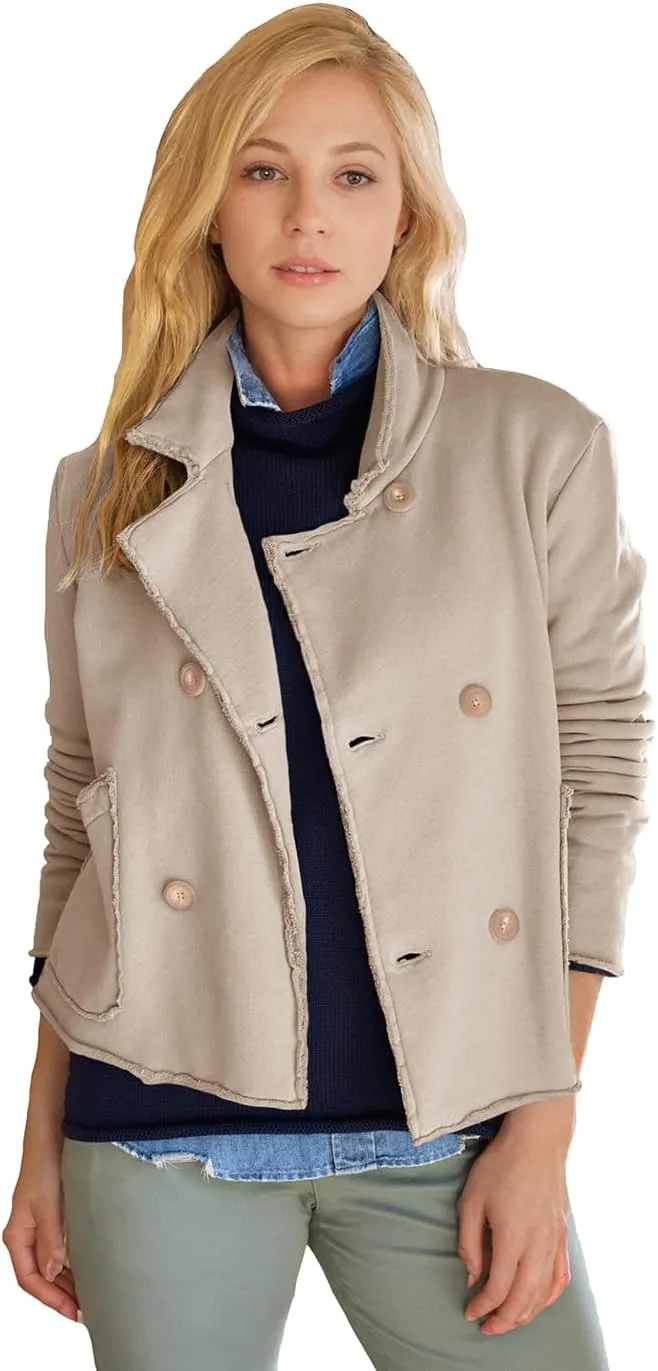 Haellun Womens Notched Peacoat Cropped Blazer Double Breasted Trench Coat Overcoat Jackets with Pockets