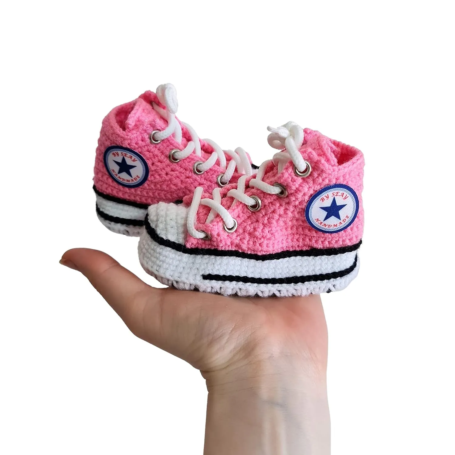 Handmade Pink Baby Booties - Natural Cotton Slippers Sneakers - Newborn Wool Dress Crochet Organic Winter Socks