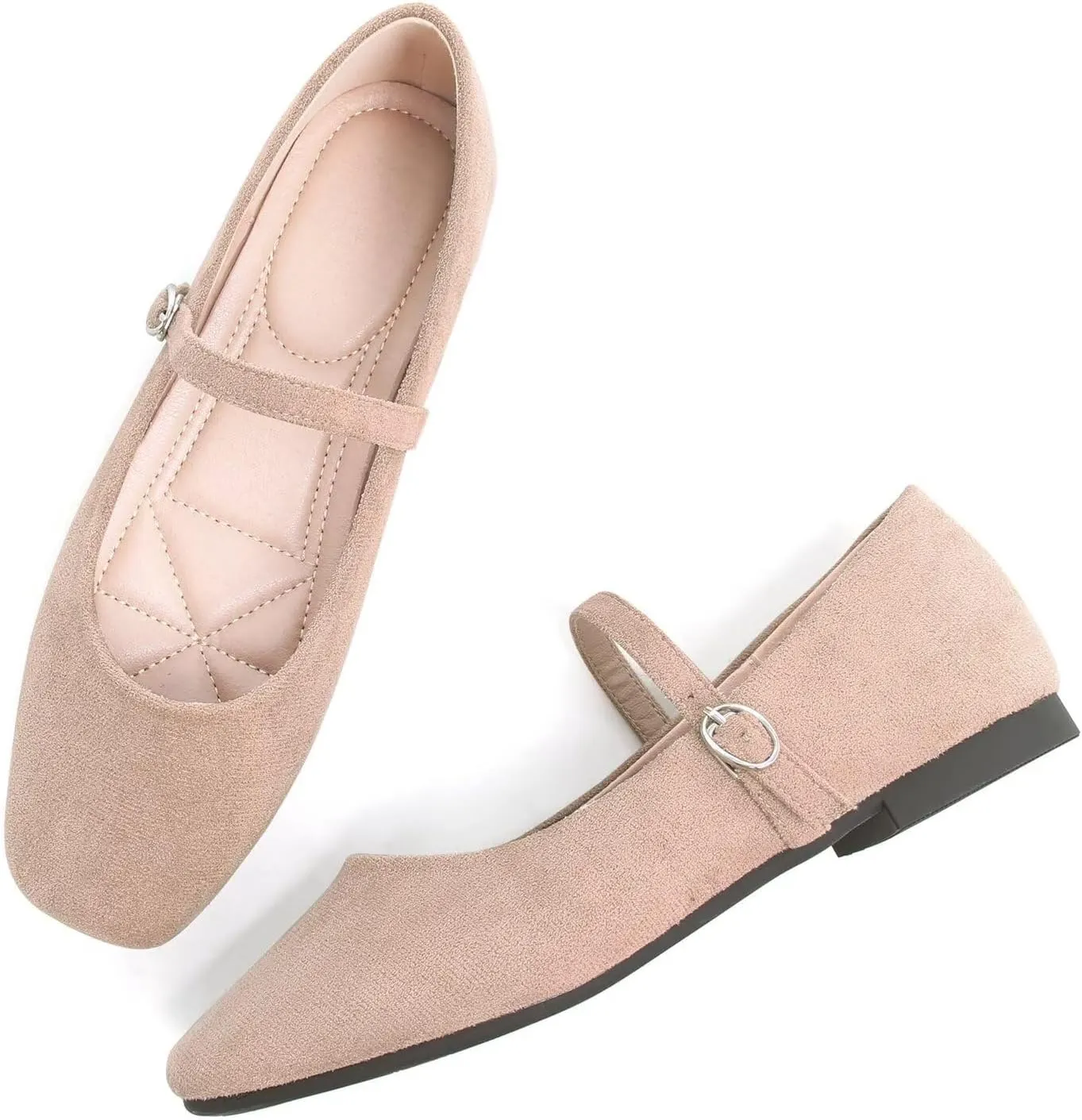 Hee grand Velvet Mary Jane Flats for Women Dressy Comfortable Square Toe Ballet Flats with Buckle Strap Retro Mary Jane Shoes