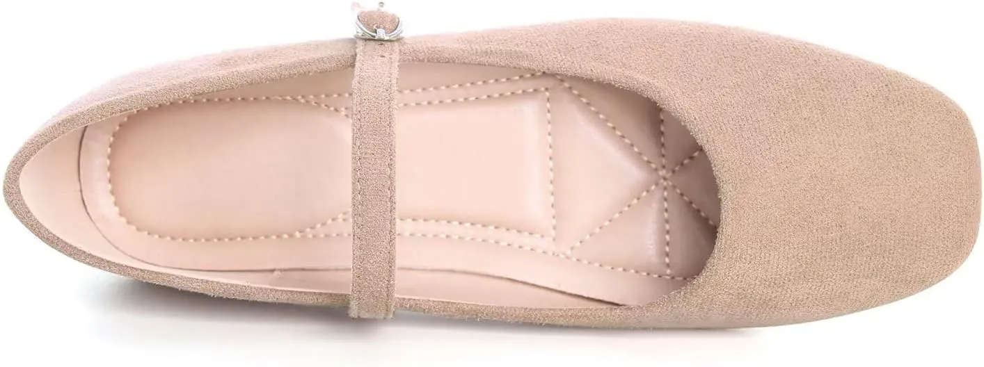 Hee grand Velvet Mary Jane Flats for Women Dressy Comfortable Square Toe Ballet Flats with Buckle Strap Retro Mary Jane Shoes