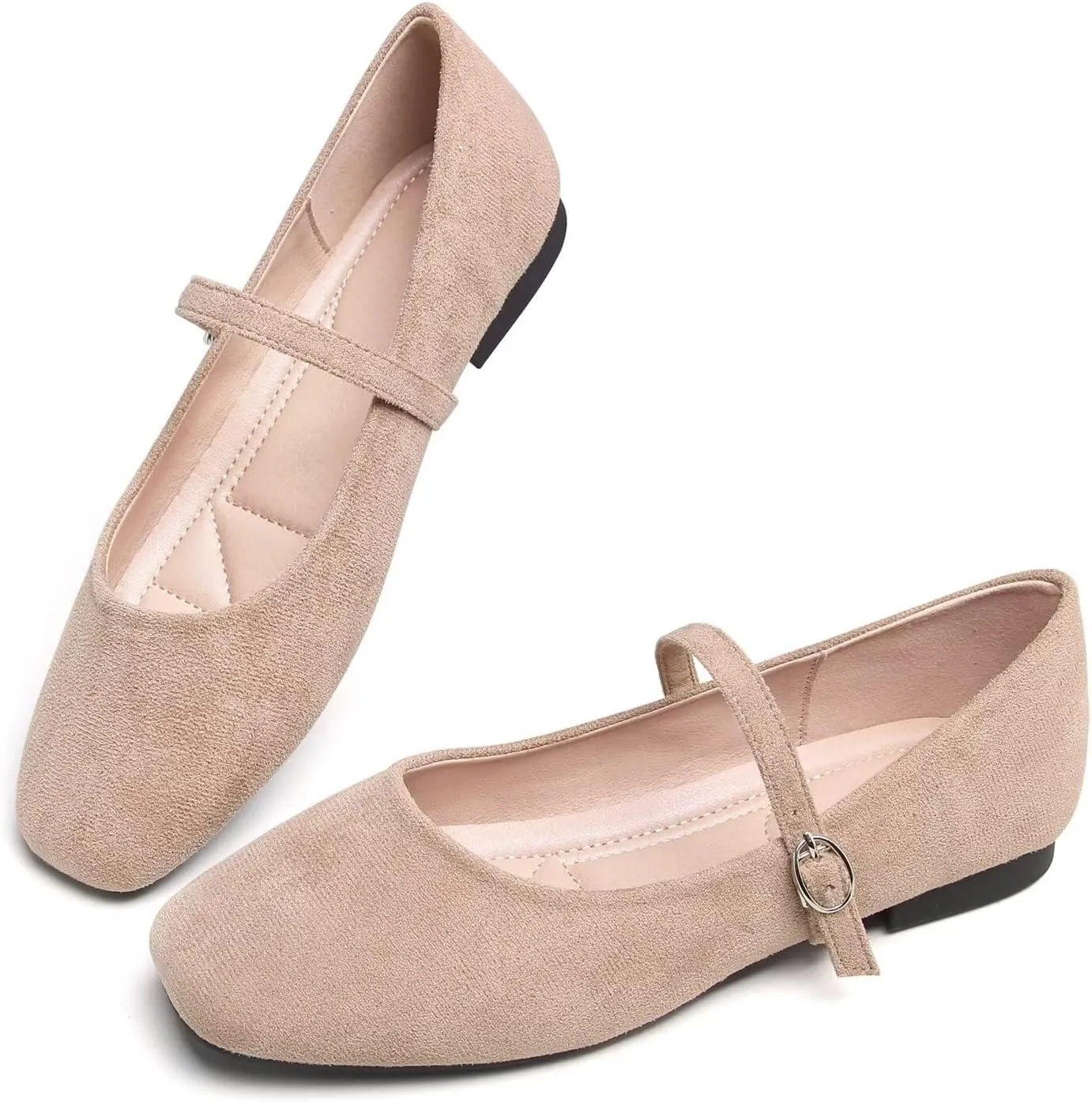 Hee grand Velvet Mary Jane Flats for Women Dressy Comfortable Square Toe Ballet Flats with Buckle Strap Retro Mary Jane Shoes