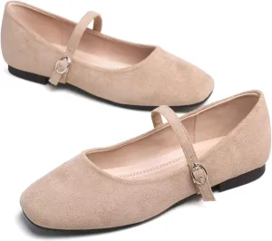 Hee grand Velvet Mary Jane Flats for Women Dressy Comfortable Square Toe Ballet Flats with Buckle Strap Retro Mary Jane Shoes