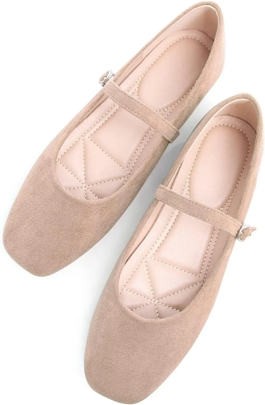 Hee grand Velvet Mary Jane Flats for Women Dressy Comfortable Square Toe Ballet Flats with Buckle Strap Retro Mary Jane Shoes