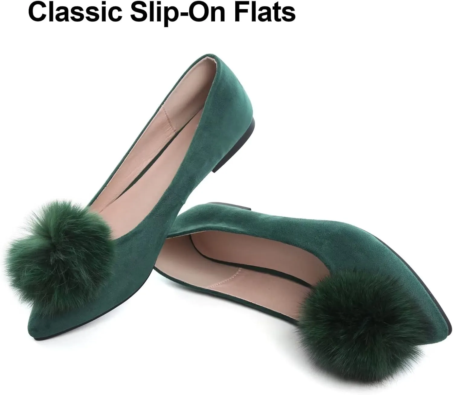 Hee grand Women Pom Pom Causal Flats -Solid Slip on Shallow Comfortable Ballet Shoes