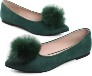 Hee grand Women Pom Pom Causal Flats -Solid Slip on Shallow Comfortable Ballet Shoes