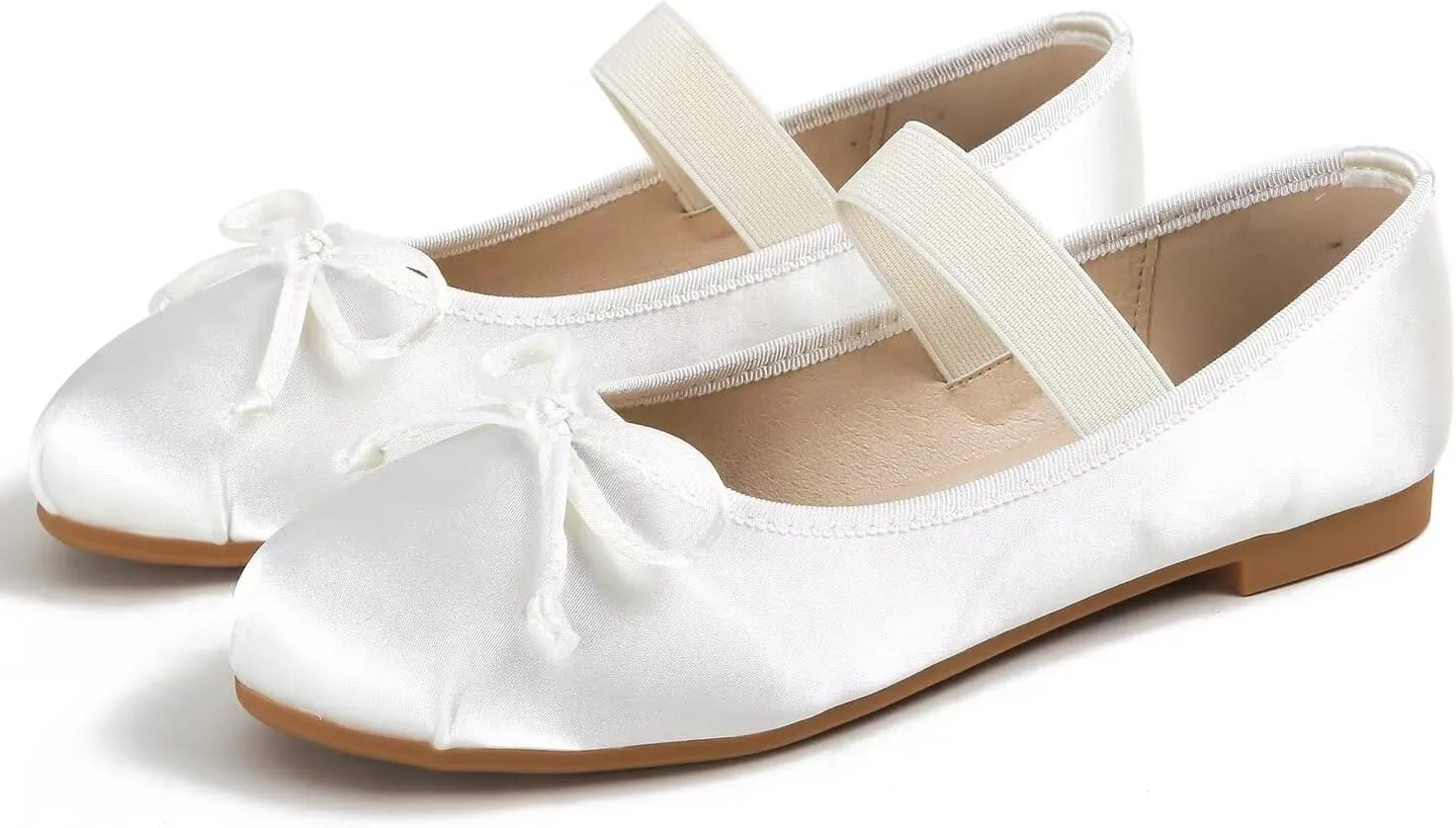 Hee grand Women's Cute Round Toe Ballerina Flats Bowknot Mary Jane Shoes Comfort Dancing Shoes Elegant Satin Dress Shoes