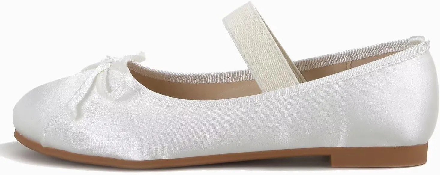 Hee grand Women's Cute Round Toe Ballerina Flats Bowknot Mary Jane Shoes Comfort Dancing Shoes Elegant Satin Dress Shoes