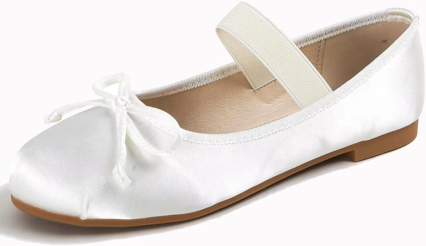 Hee grand Women's Cute Round Toe Ballerina Flats Bowknot Mary Jane Shoes Comfort Dancing Shoes Elegant Satin Dress Shoes
