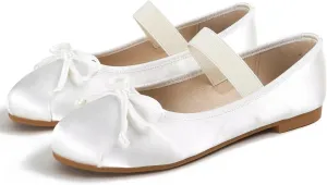 Hee grand Women's Cute Round Toe Ballerina Flats Bowknot Mary Jane Shoes Comfort Dancing Shoes Elegant Satin Dress Shoes