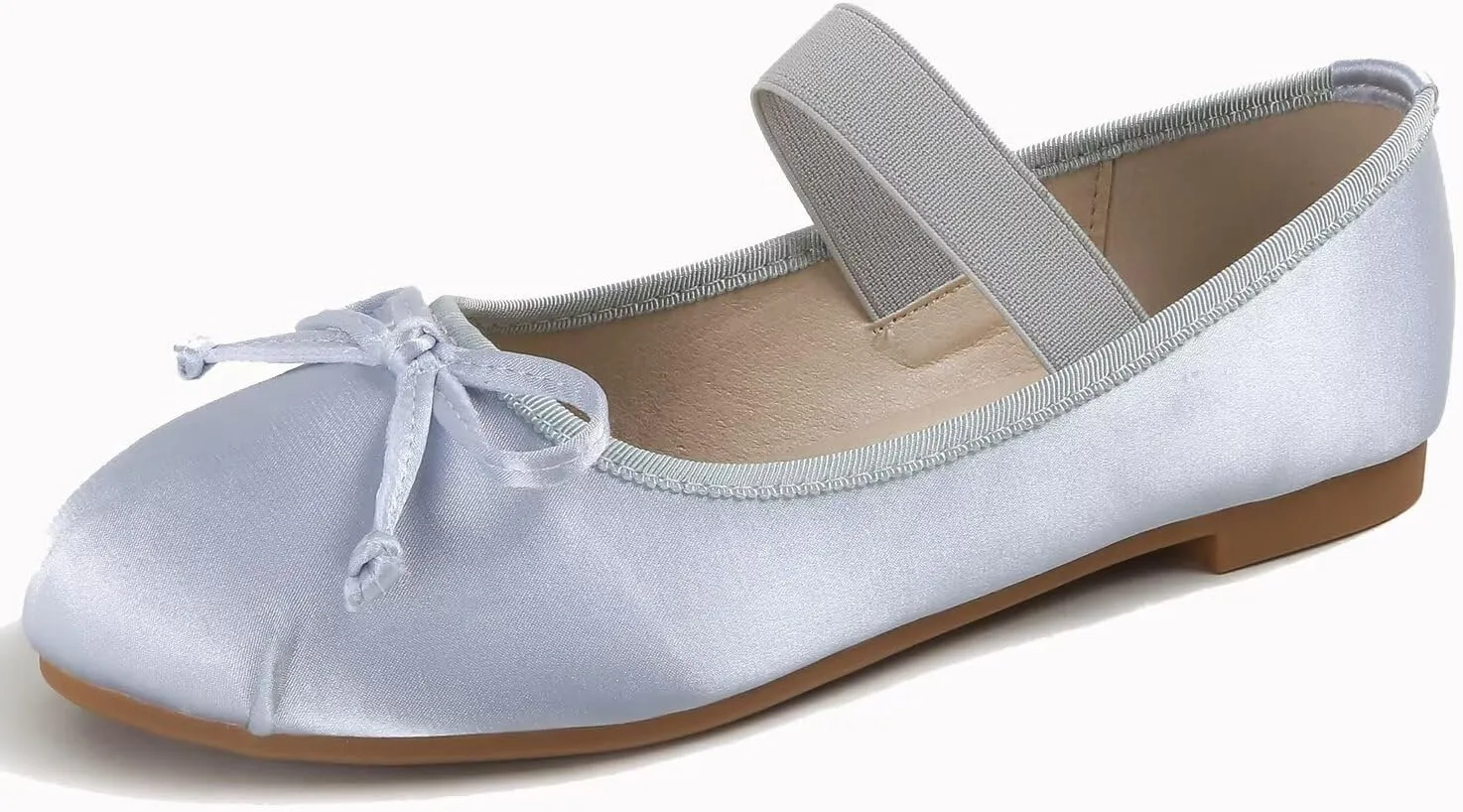 Hee grand Women's Cute Round Toe Ballerina Flats Bowknot Mary Jane Shoes Comfort Dancing Shoes Elegant Satin Dress Shoes