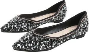 Hee grand Women's Slip On Pointed Toe Ballet Flats Rhinestone Sequins Fashion Flat Shoes for Work Wedding Dress Shoes