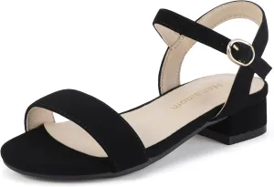 Hehainom Girls Dress Shoes Low Heels Sandals Open Toe Wedding Party School for Little Big Kids Flower Girl Shoes