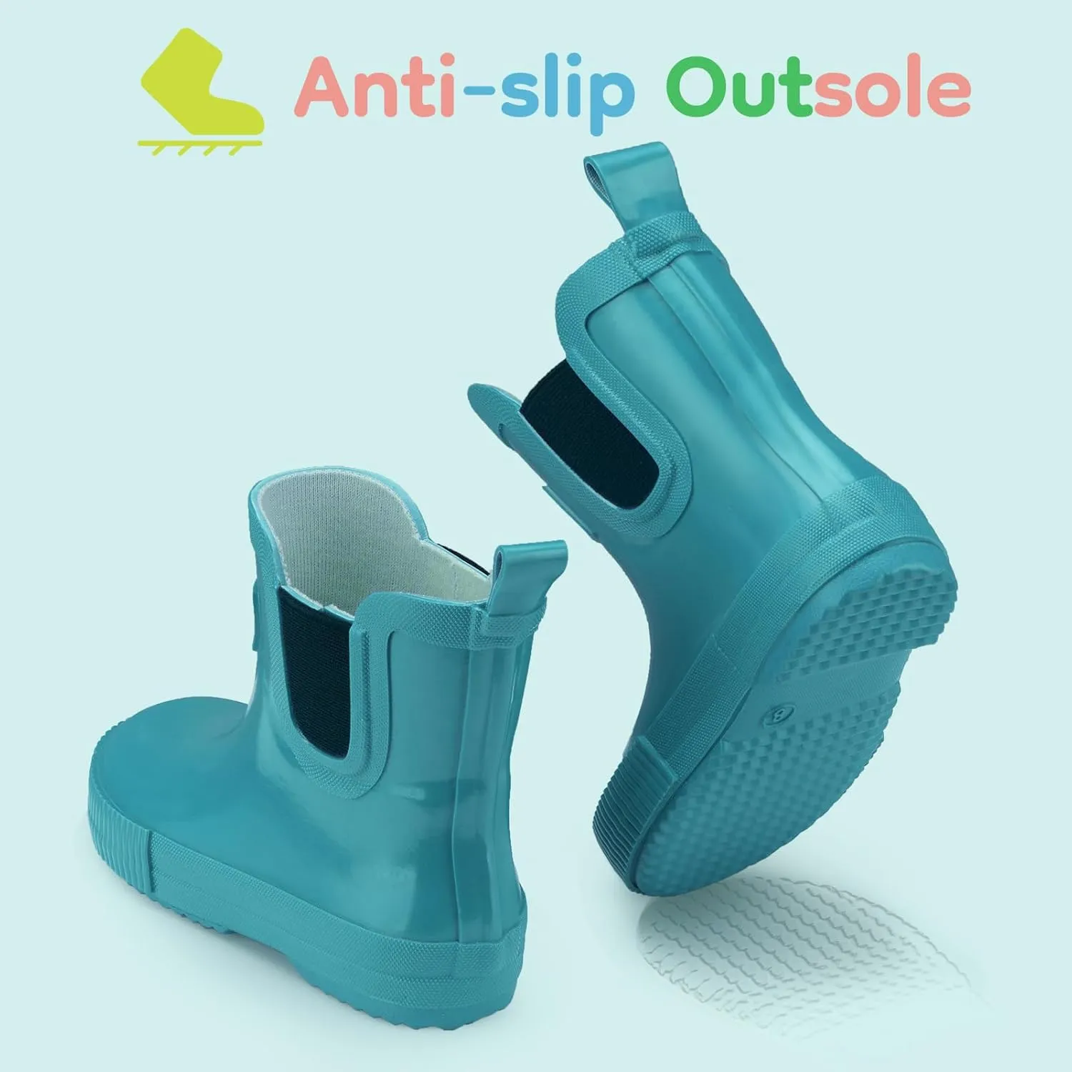 HISEA 100% Natural Rubber Boots for Kids Toddlers Ankle Rain Boots Waterproof Deck Shoes Boys Girls