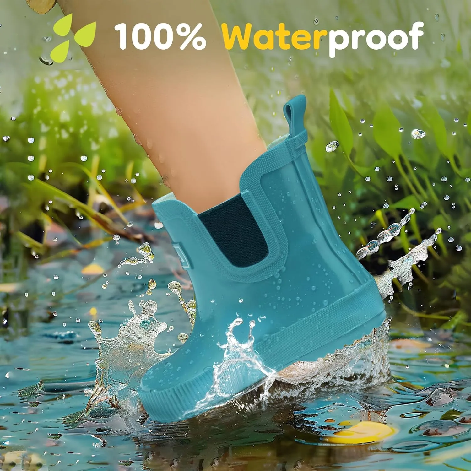 HISEA 100% Natural Rubber Boots for Kids Toddlers Ankle Rain Boots Waterproof Deck Shoes Boys Girls