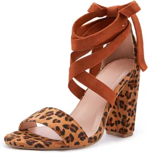 Huiyuzhi Womens Strappy Heels Lace up High Heeled Sandals Chunky Block Ankle Tie Pumps Dress Party Shoes