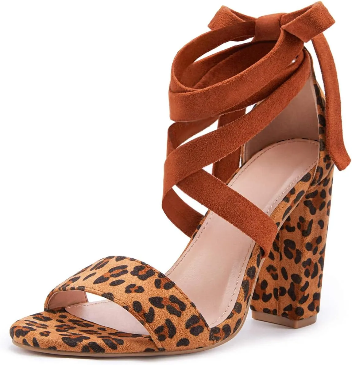 Huiyuzhi Womens Strappy Heels Lace up High Heeled Sandals Chunky Block Ankle Tie Pumps Dress Party Shoes