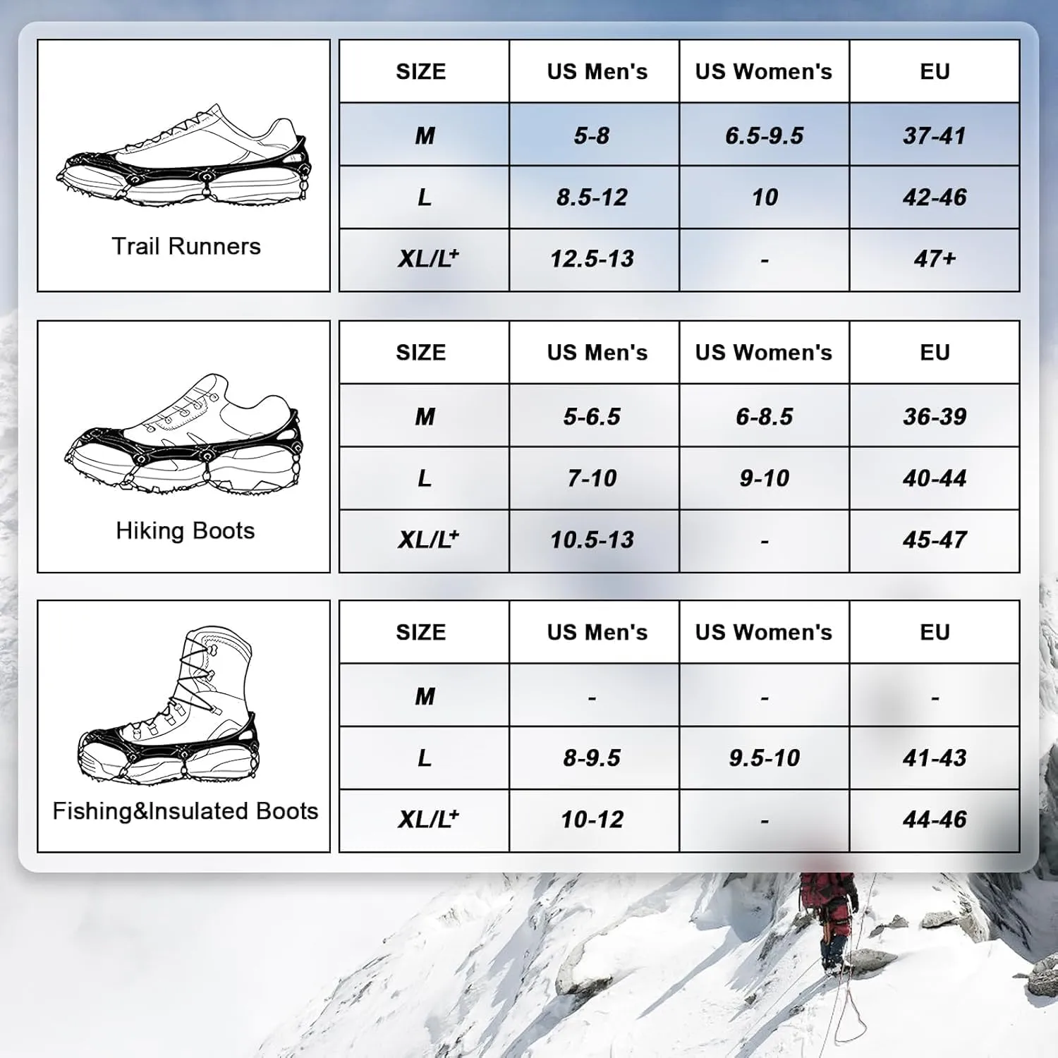 Ice Grippers for Shoes and Boots - 28-Spike Crampons for Safe Walking, Jogging, Hiking, and Mountaineering on Snow and Ice
